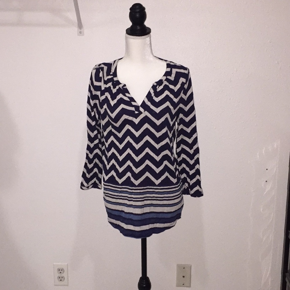 🍀 Lucky  Cute Chevron Blue 3/4 Sleeve Shirt